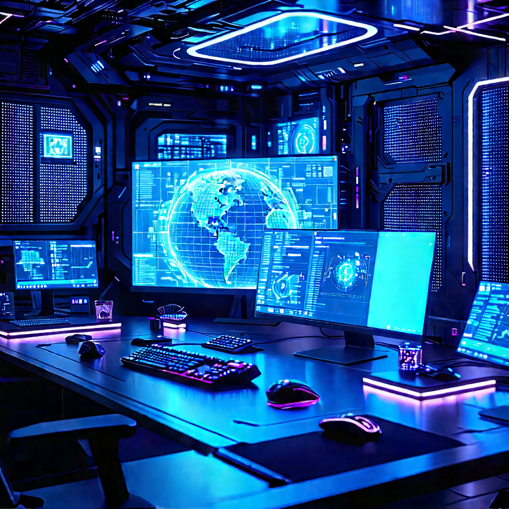 Futuristic Digital Workspace With Image, There