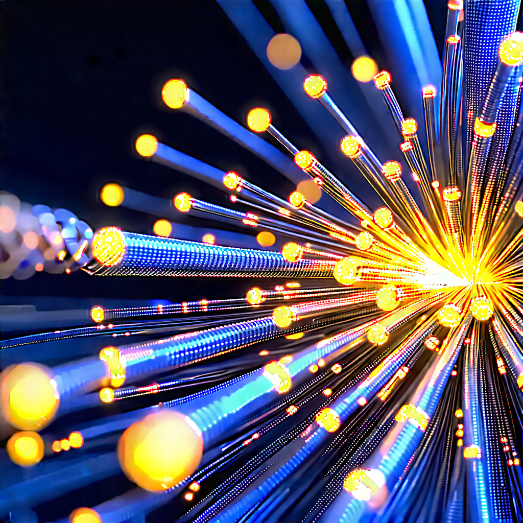 Close-up Of Fiber Optic Cables With Close-up Brightly