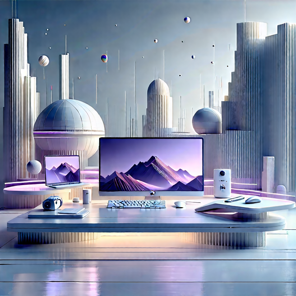 Futuristic Digital Workspace With Computer Desk