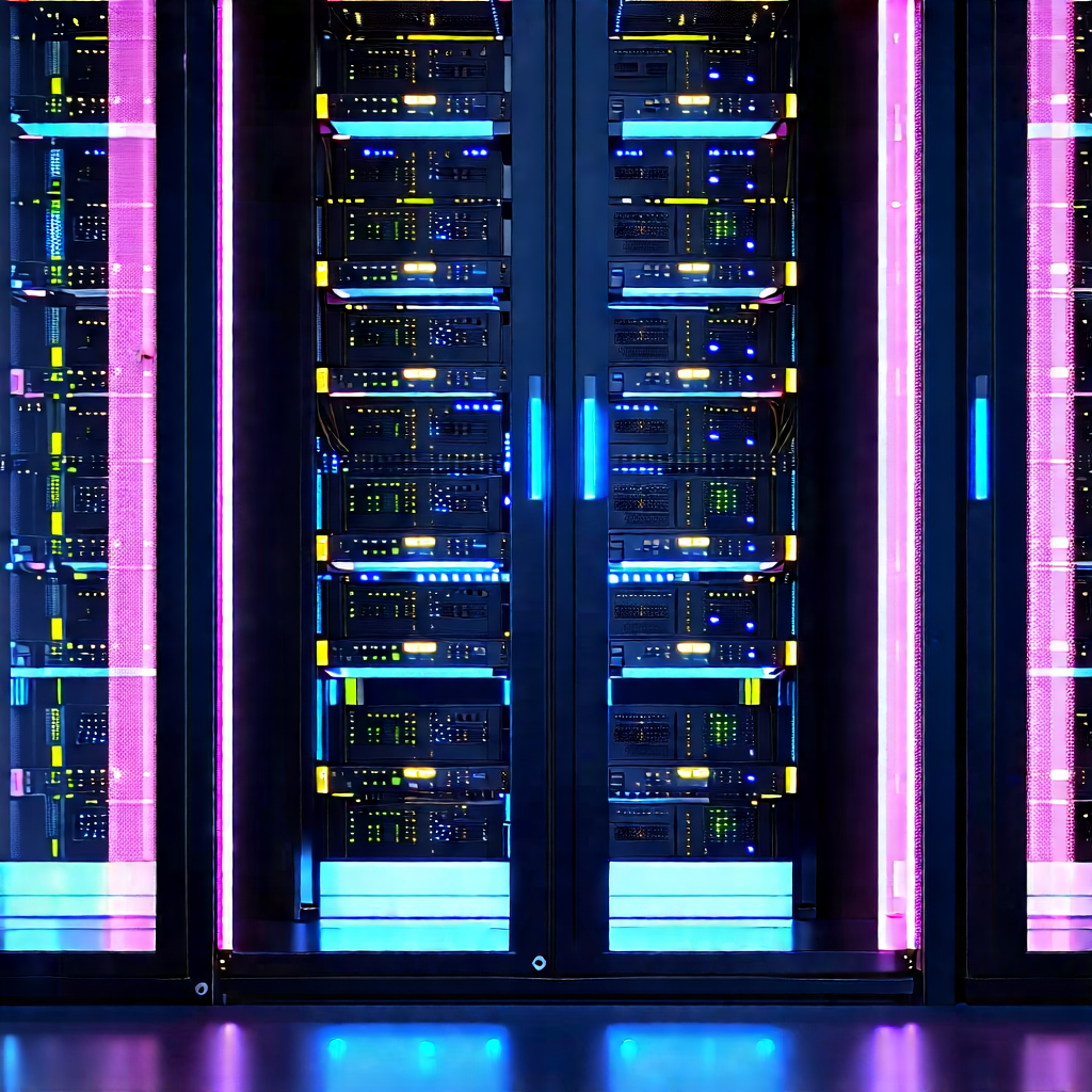 Server rack with neon accents