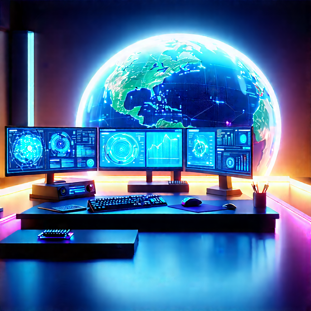 Futuristic Digital Workspace With Image, There