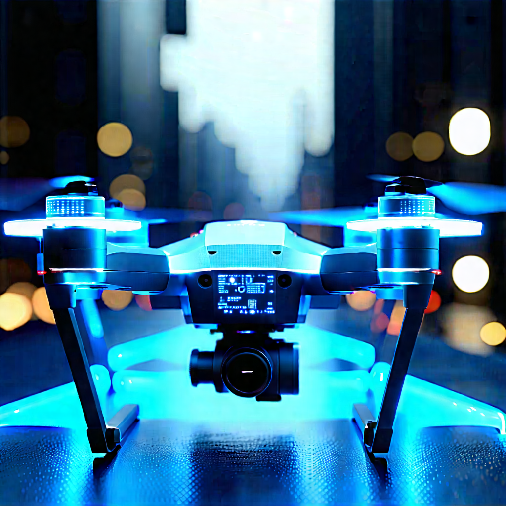 Drone With Holographic Display With Blue White