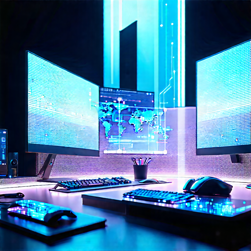 (futuristic:1.11) Digital Workspace With Image, There