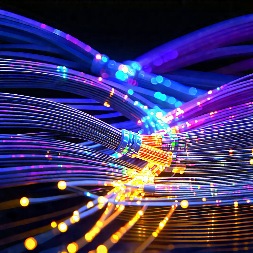 Close-up Of Fiber Optic Cables With Close-up Blue
