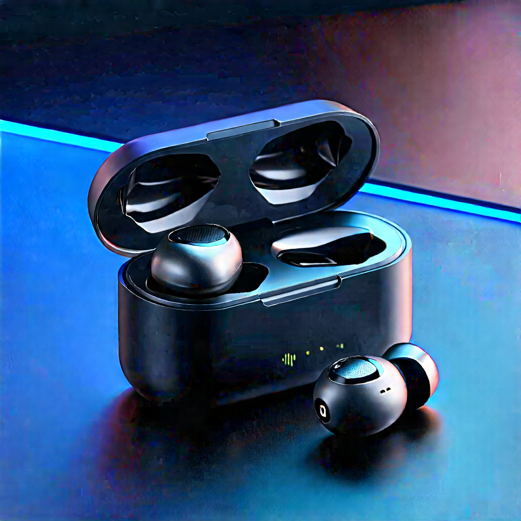 Wireless Earbuds With User Interface With Black Case