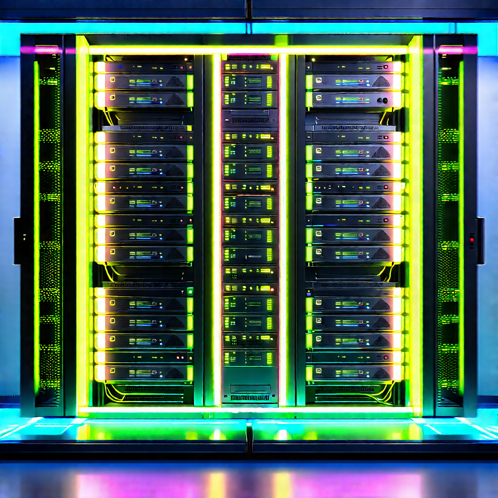 Server rack with neon accents