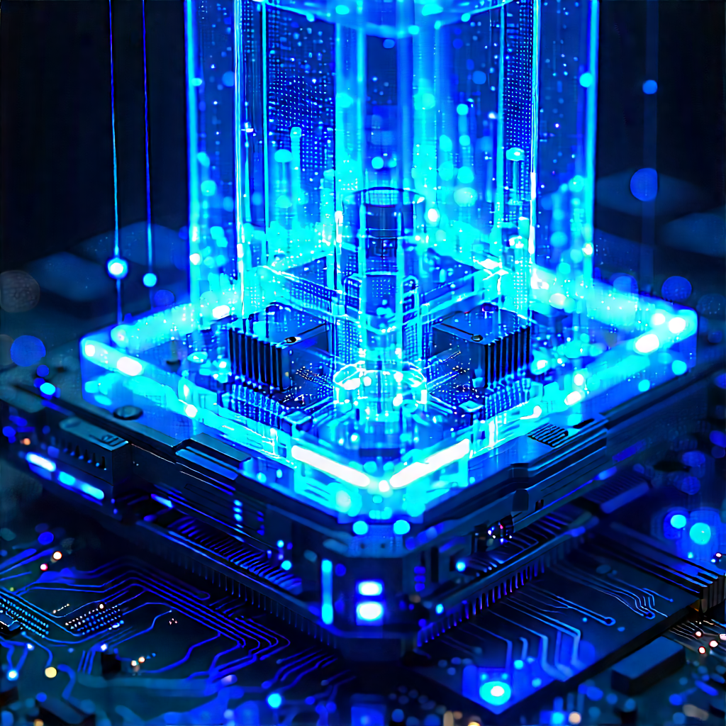 Quantum computer with blue light glow