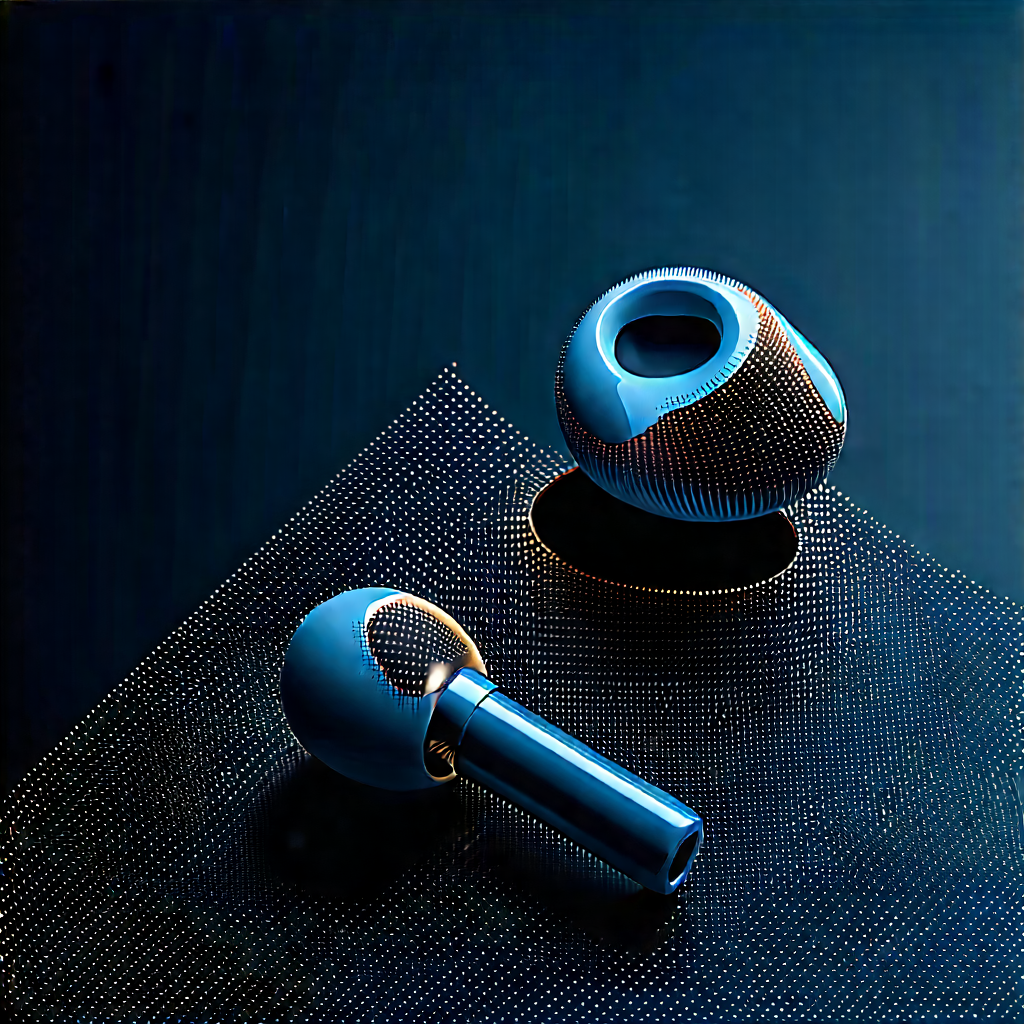 Wireless Earbuds With Data Visualization With Blue Background