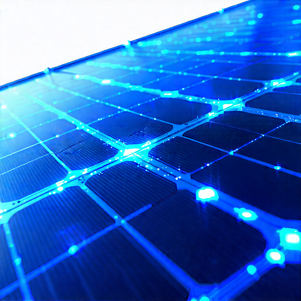 Solar panel with blue light glow