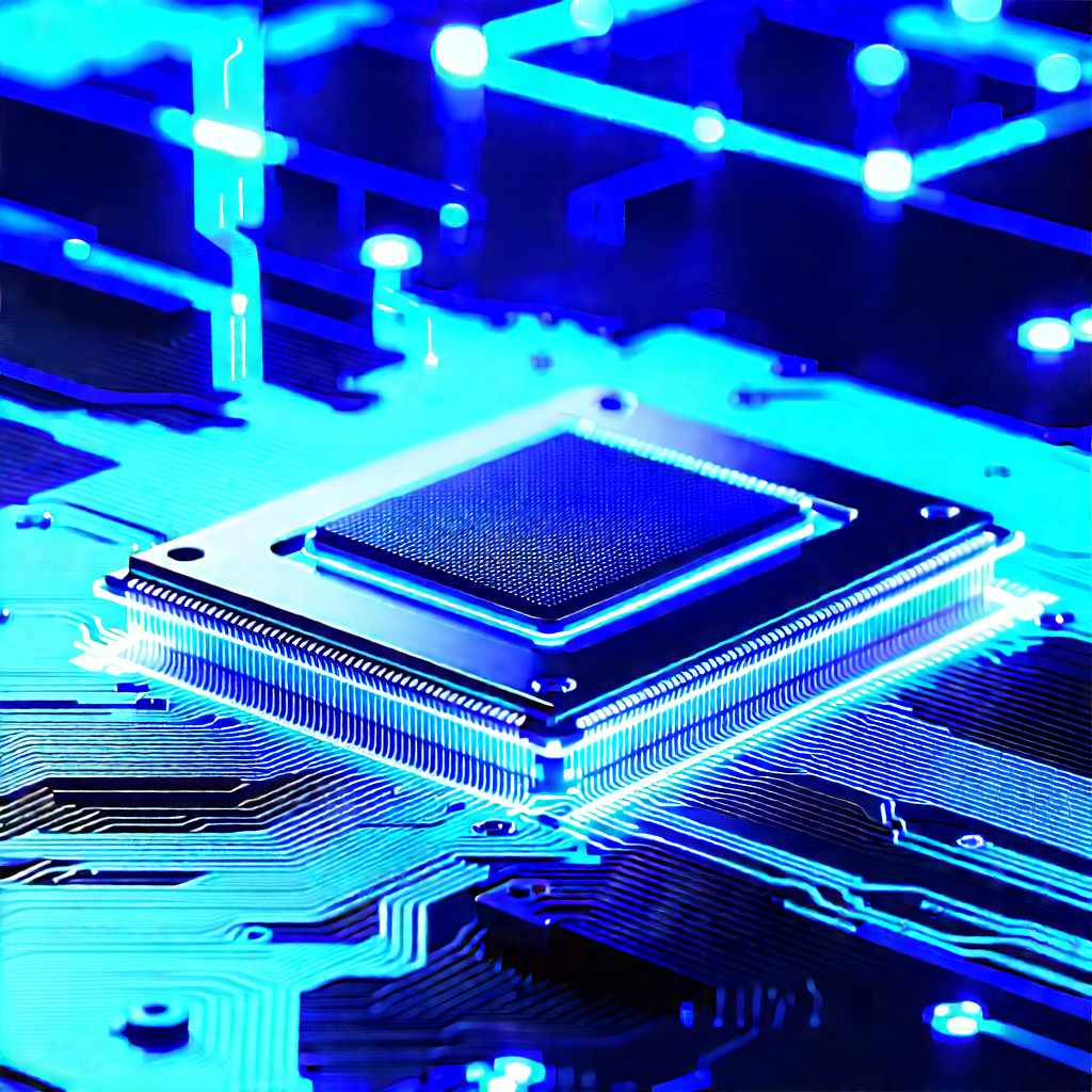 Microchip with blue light glow