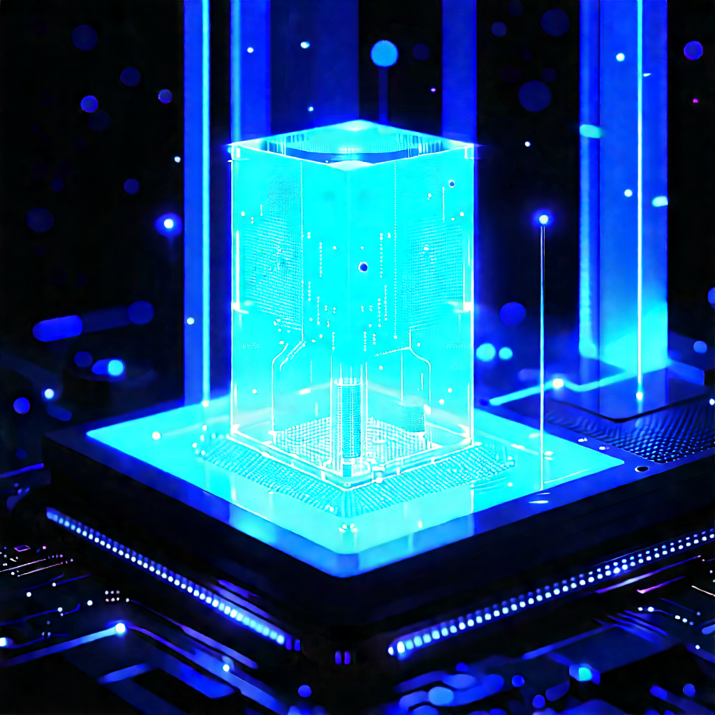 Quantum computer with blue light (glow:1.18)