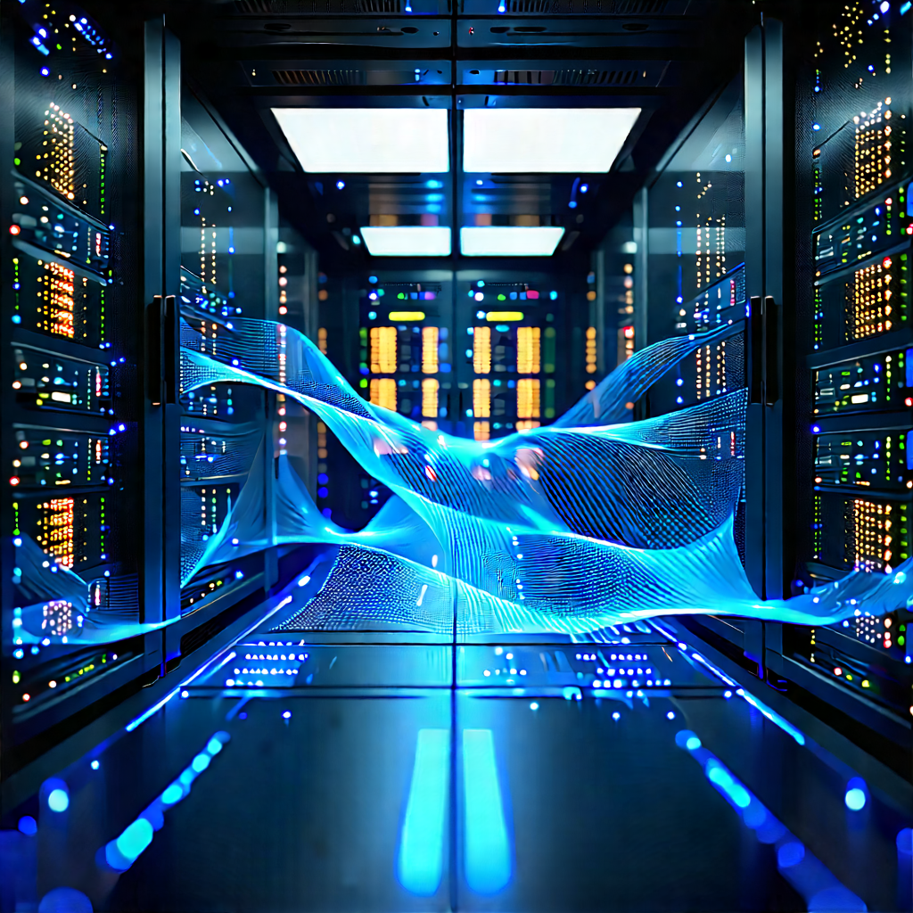 Server Rack With Data Streams With Image, There