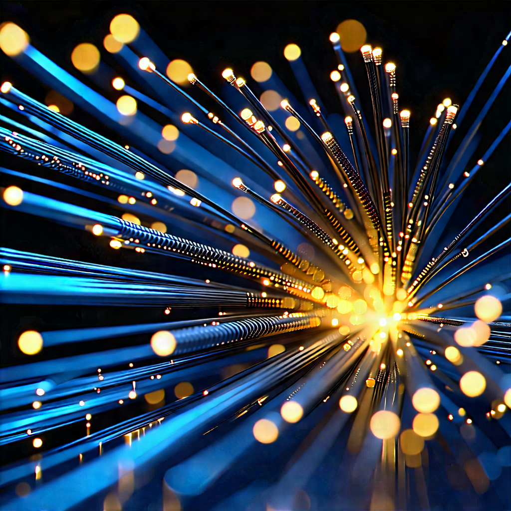 Close-up Of Fiber Optic Cables With Brightly Blue