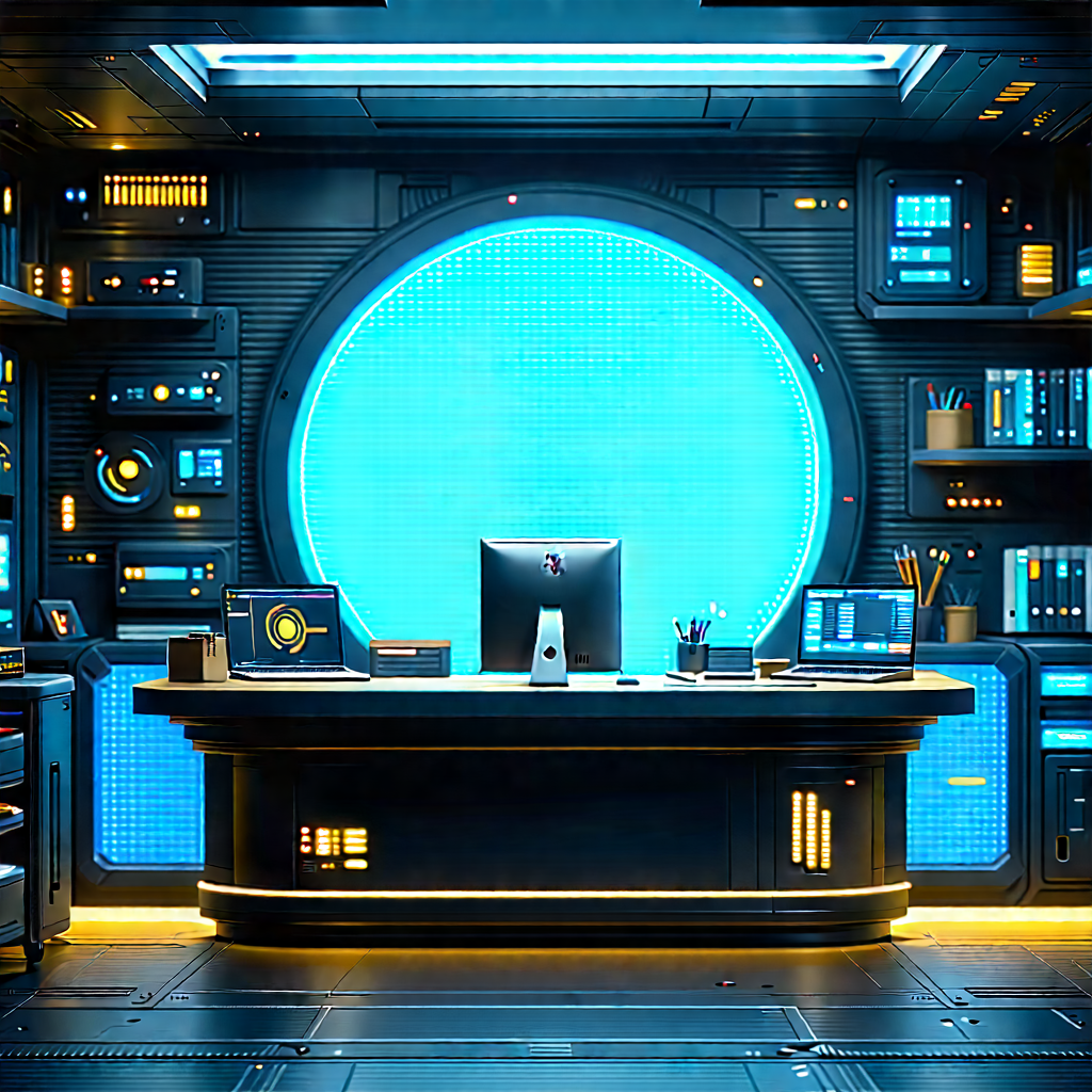 Futuristic Digital Workspace With Image, There