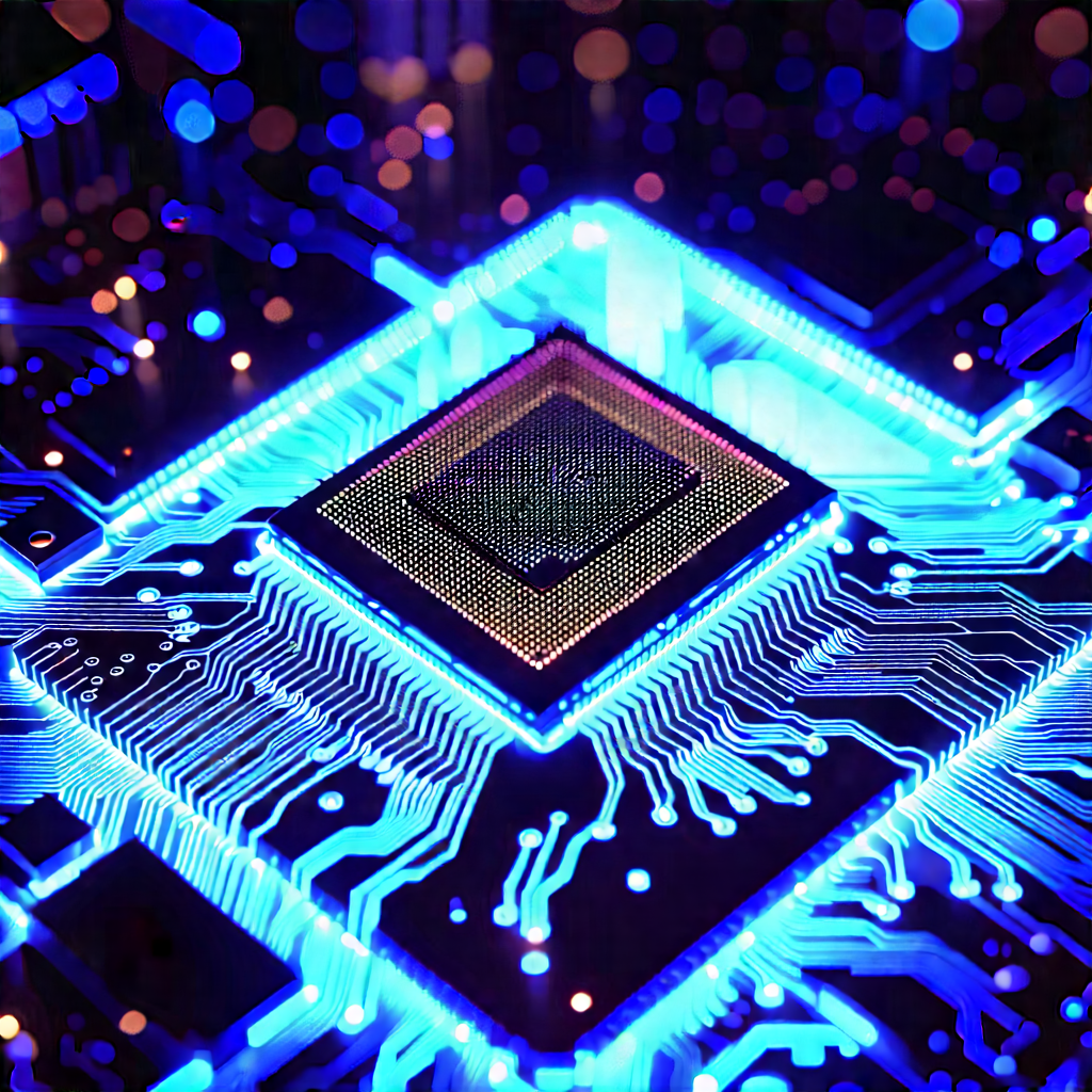 Microchip with blue light glow