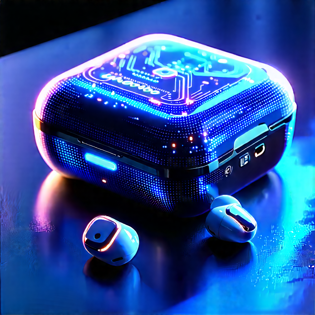 Wireless Earbuds With Holographic Display With Blue White