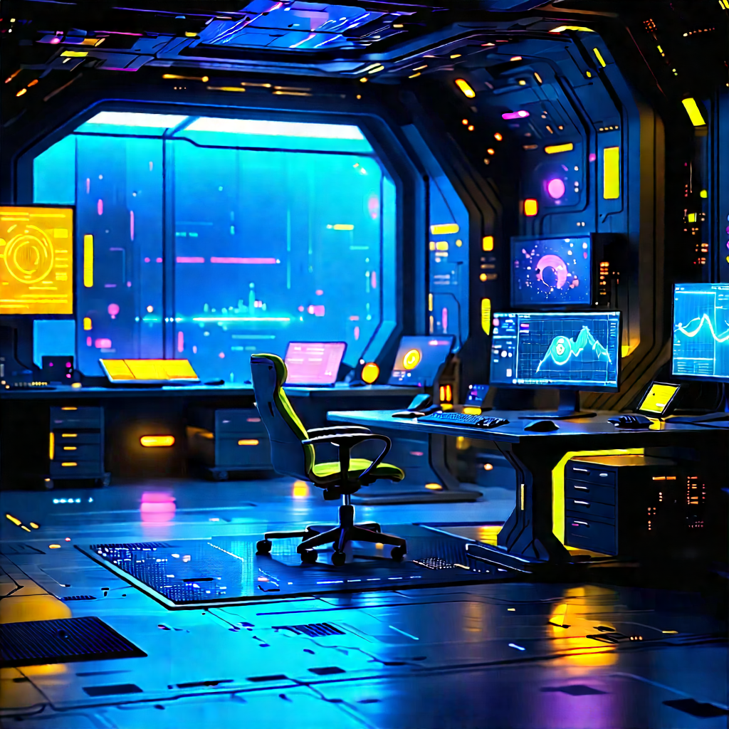 (futuristic:1.35) Tech Startup Office With Image, There