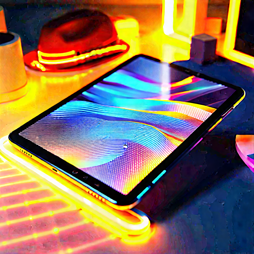 Tablet with glowing screen