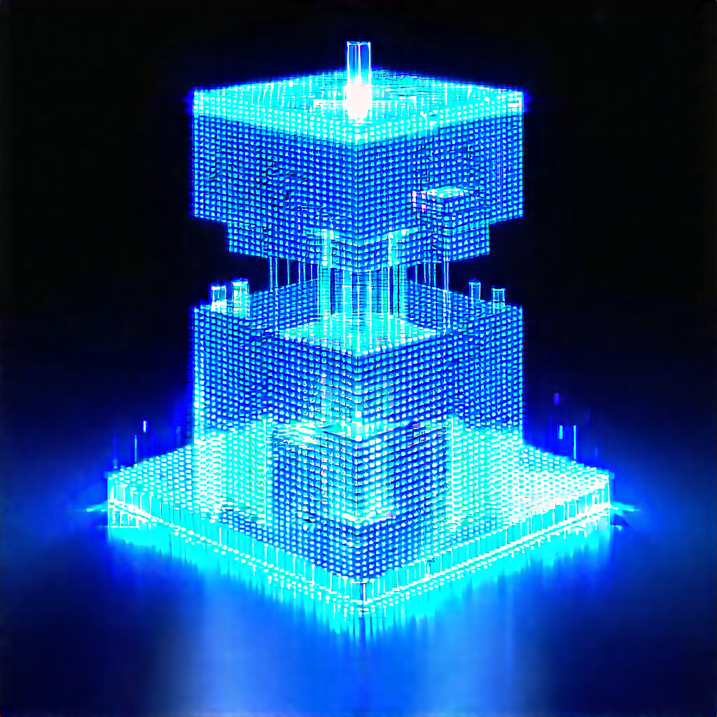 Quantum computer with blue light (glow:1.11)