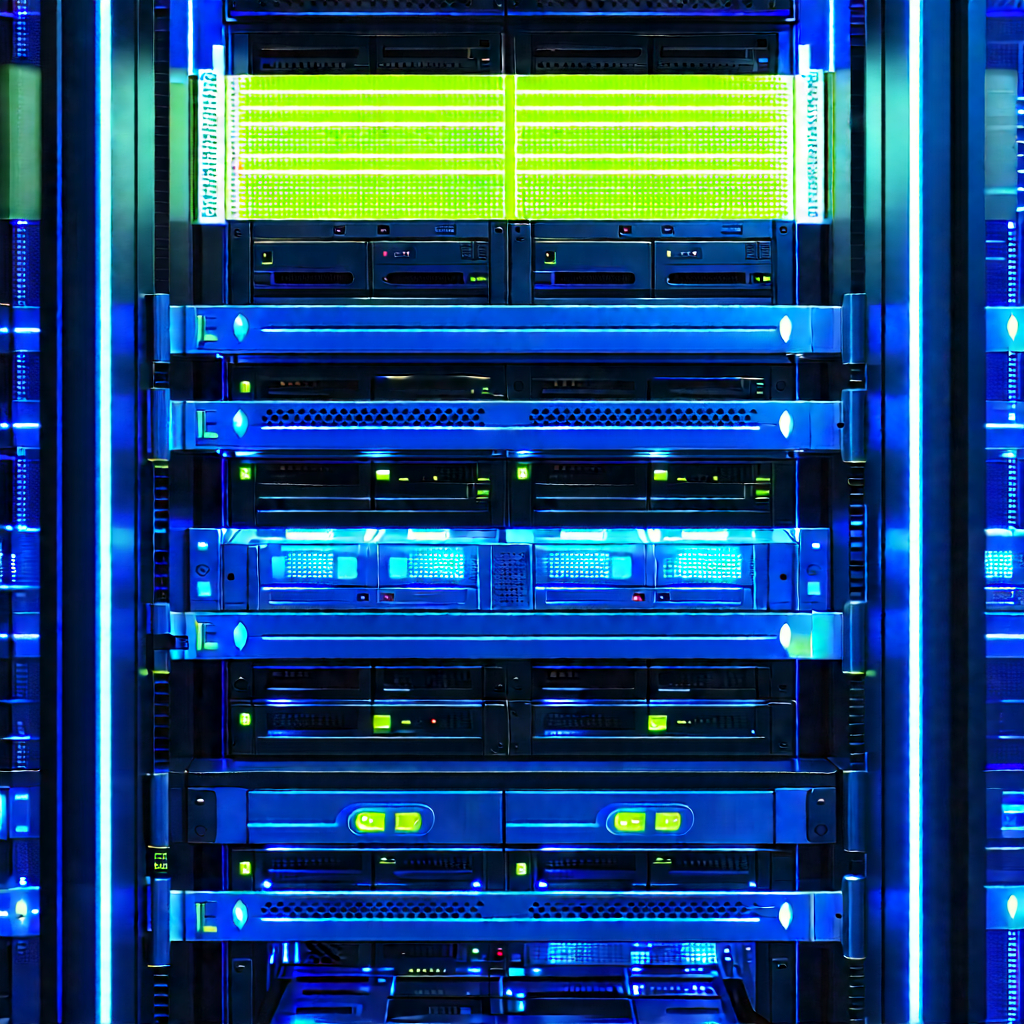 Server rack with blue light (glow:1.13)