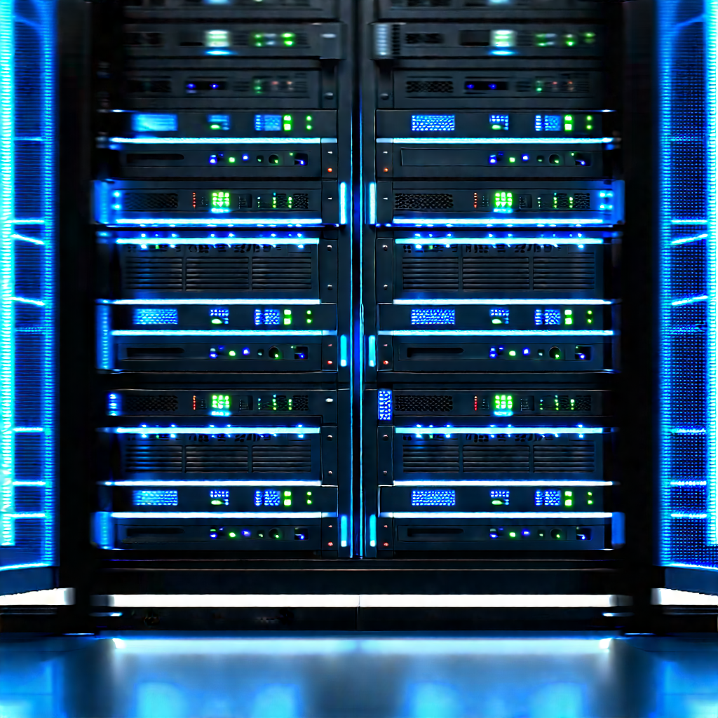 Server rack with blue light (glow:1.42)