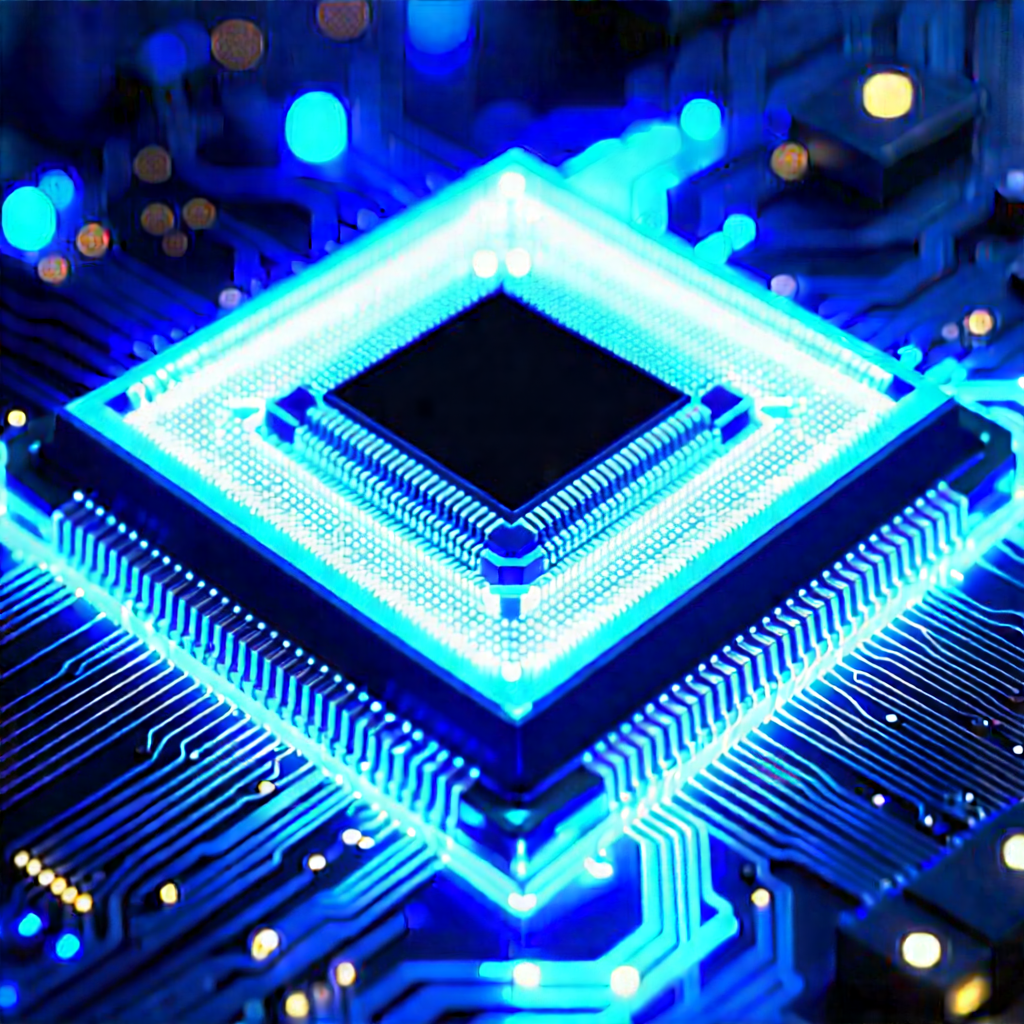 Microchip with blue light glow