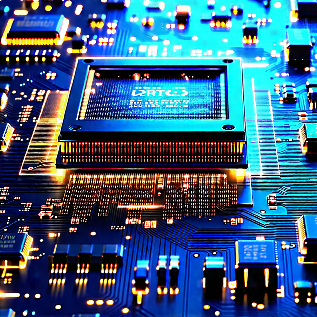 Microchip with blue light (glow:1.1)