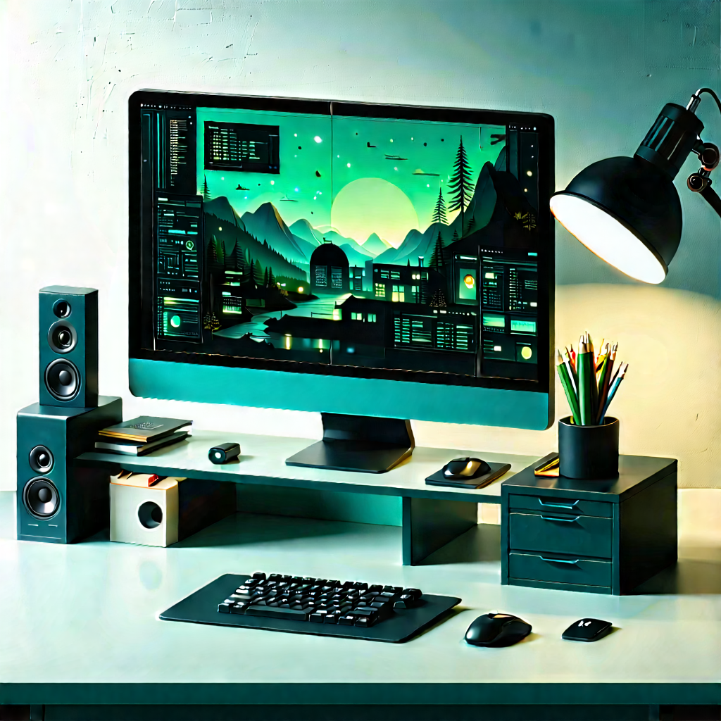 Educational Technology In Tech Office With Computer Desk