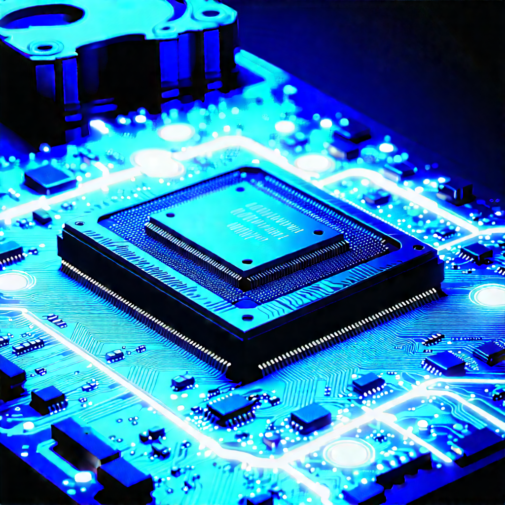 Microchip with blue light glow