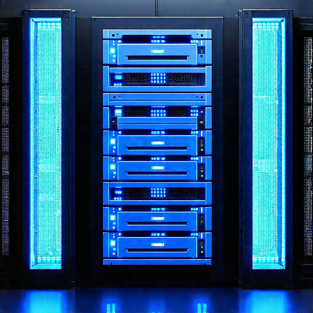 Server rack with blue light (glow:1.31)