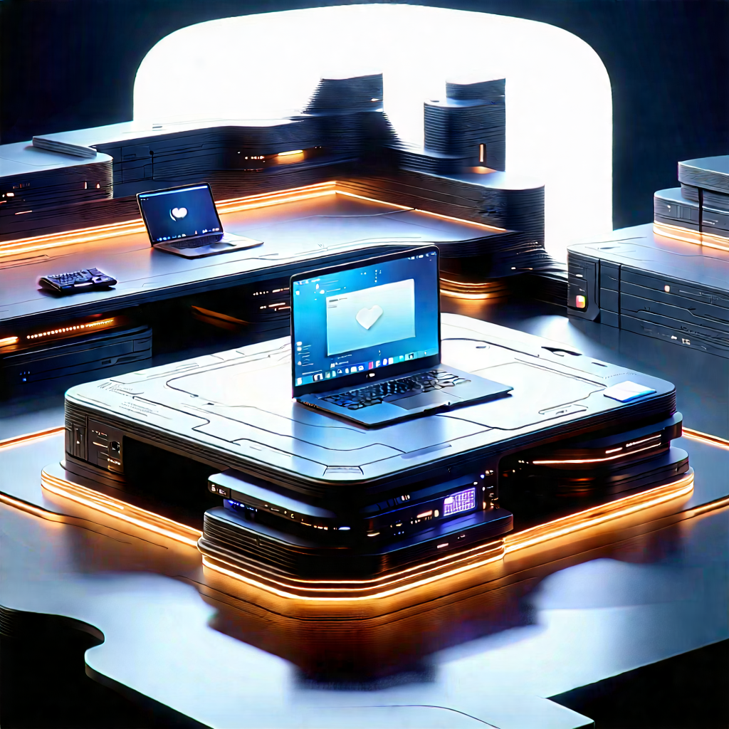 (futuristic:1.26) Digital Workspace With Laptop Computer