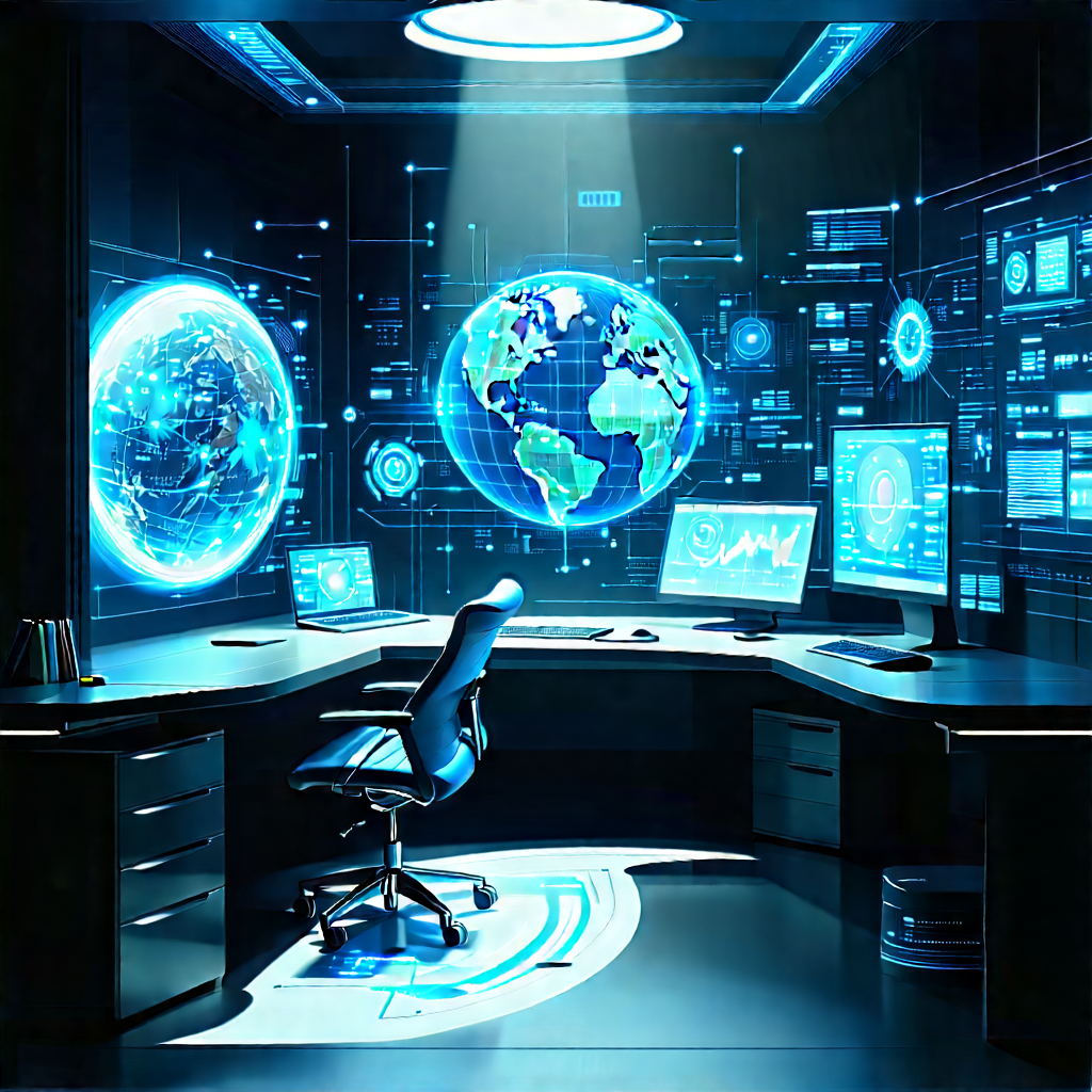 Futuristic Digital Workspace With Image, There