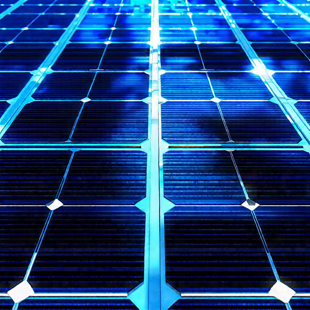 Solar panel with blue light glow
