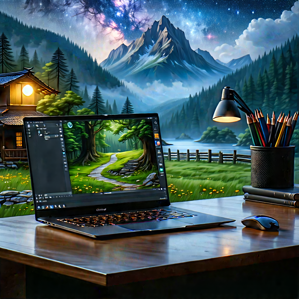 Laptop With Digital Artwork With Image, There