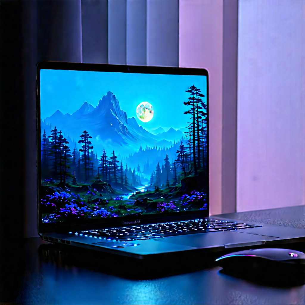 Laptop With Glowing Screen With Laptop Computer