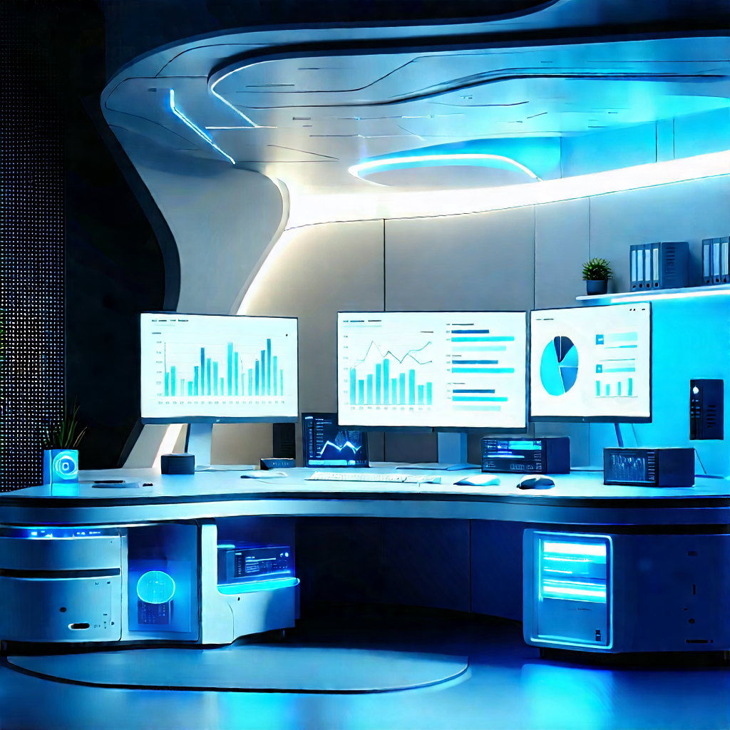 (futuristic:1.26) Digital Workspace With Image, There