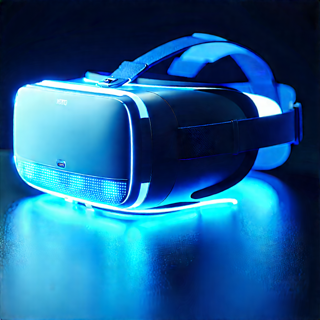 Vr Headset With Glowing Screen With Blue Virtual