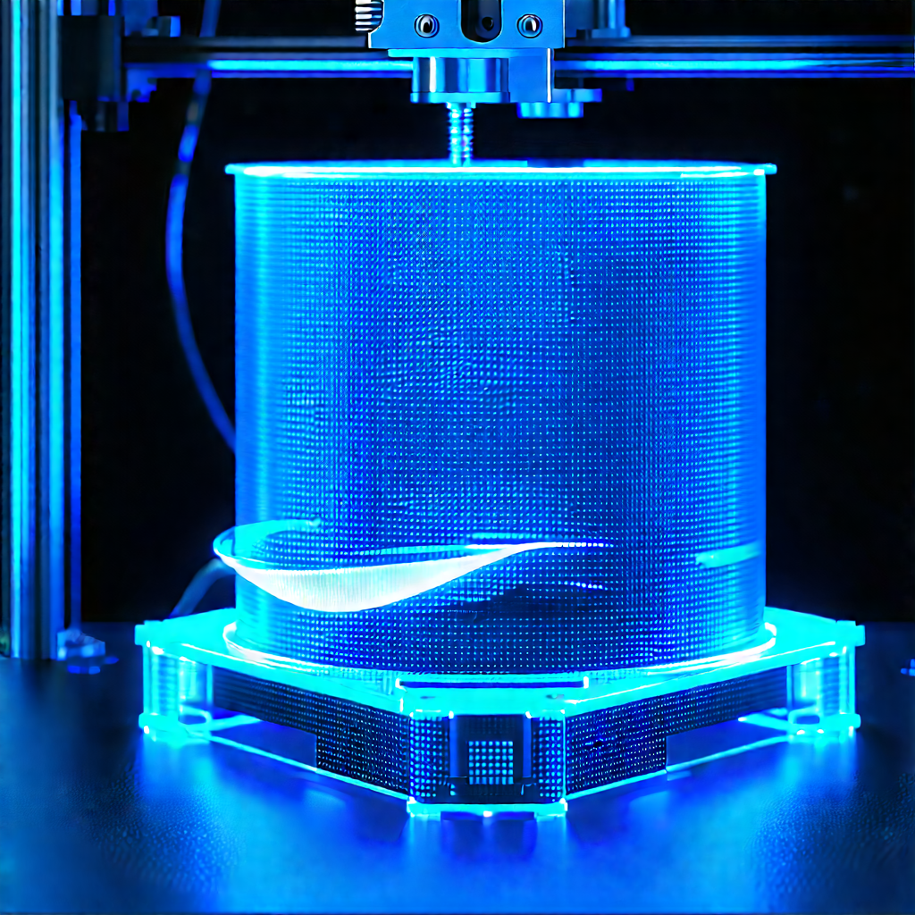 3d printer with blue light glow