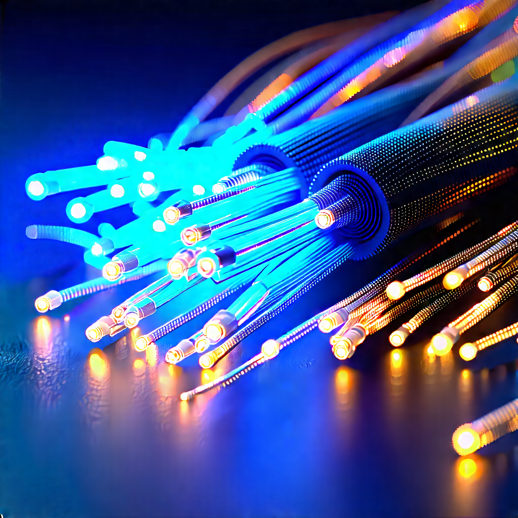 Close-up Of Fiber Optic Cables With Close-up Blue