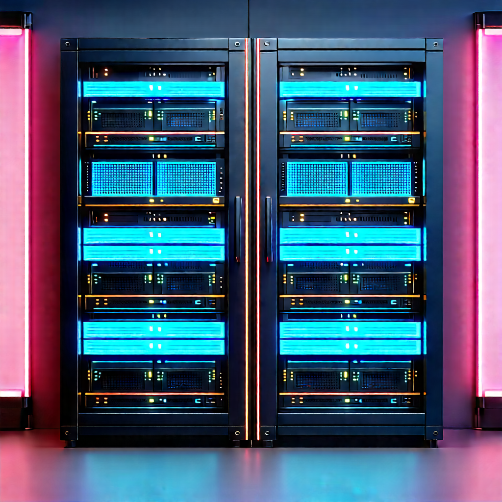Server rack with neon accents