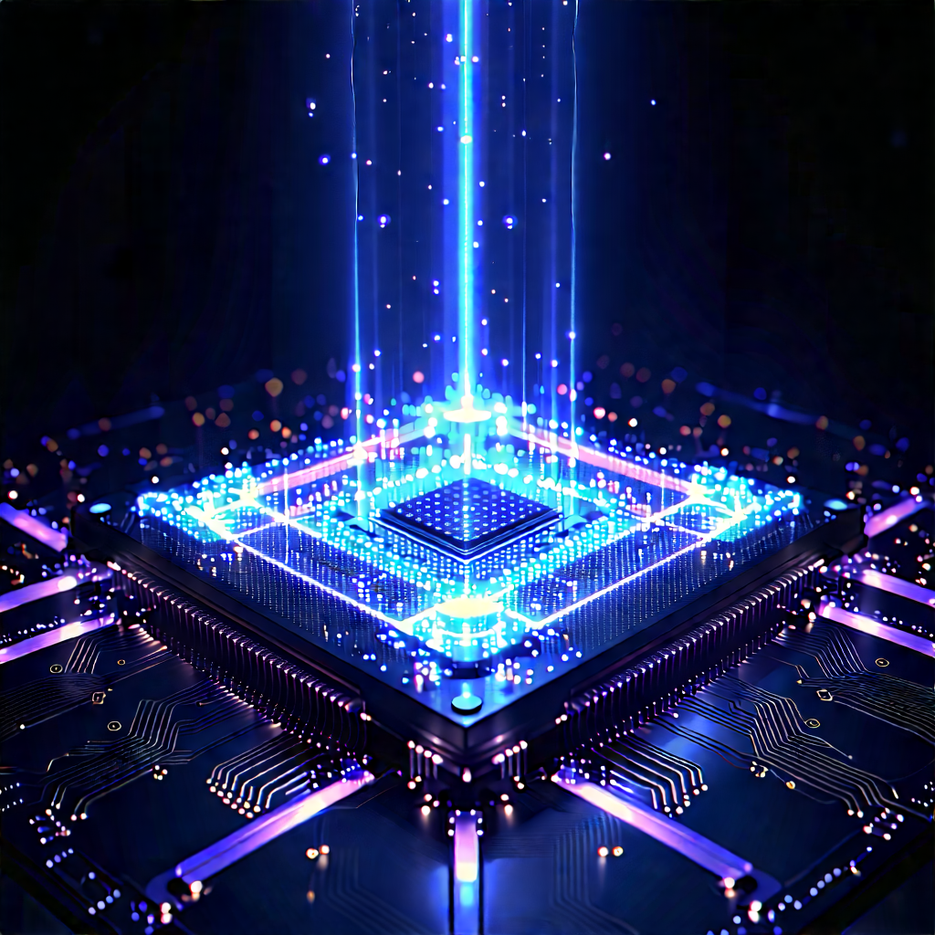 Quantum Computer With Holographic Projection With Futuristic Scene