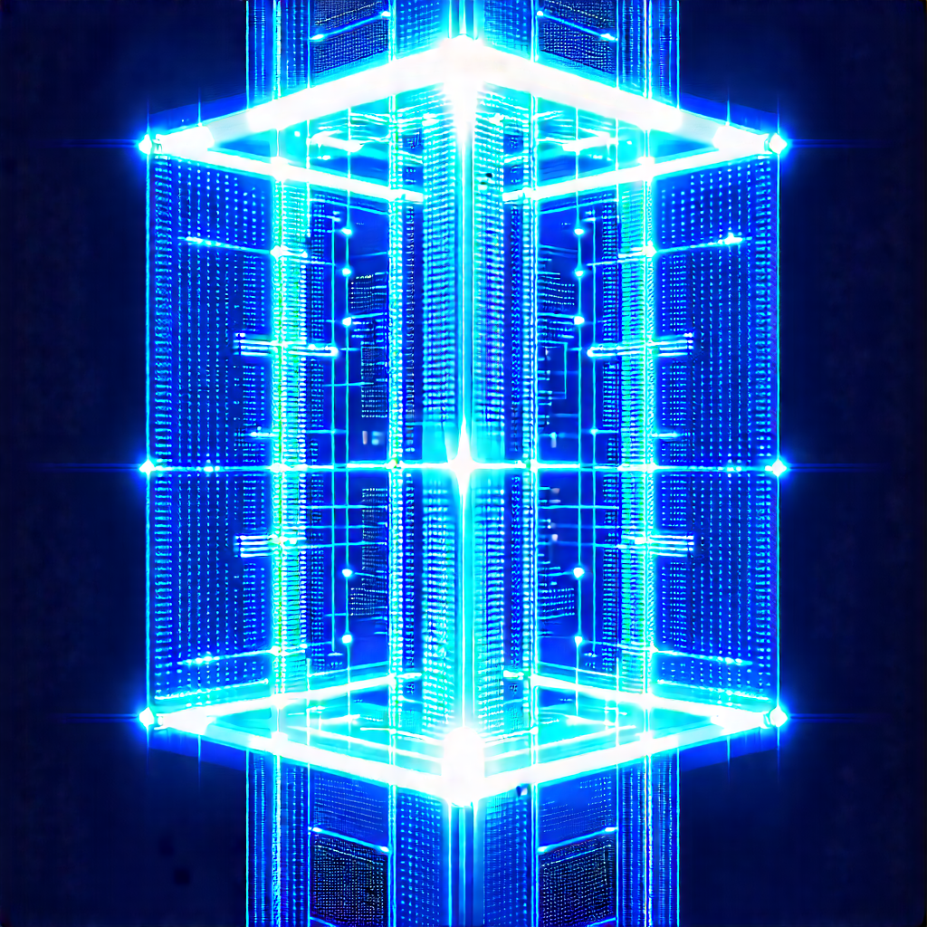 Quantum computer with blue light (glow:1.21)