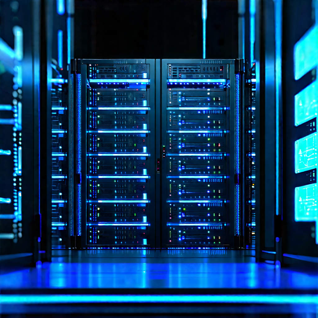 Server Rack With Data Streams With Image, There