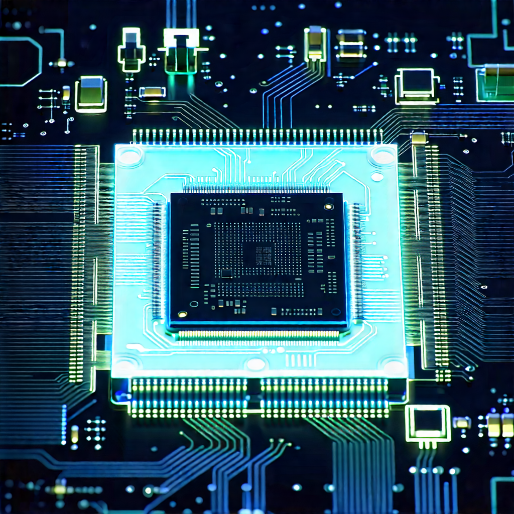 Circuit Board With Holographic Projection With Close-up Computer