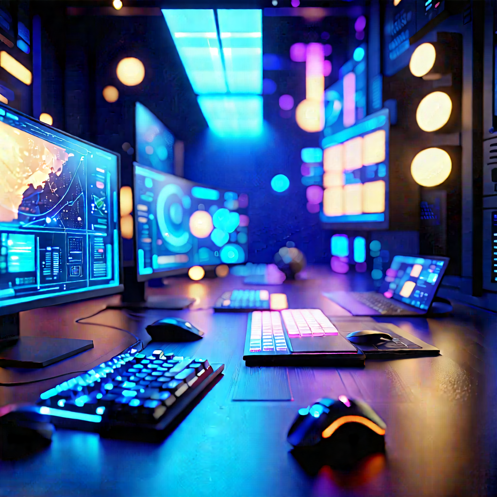 Futuristic Digital Workspace With Image, There