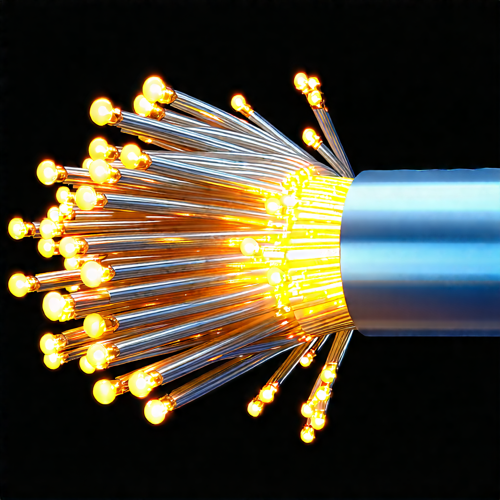 Close-up Of Fiber Optic Cables With Close-up Wire