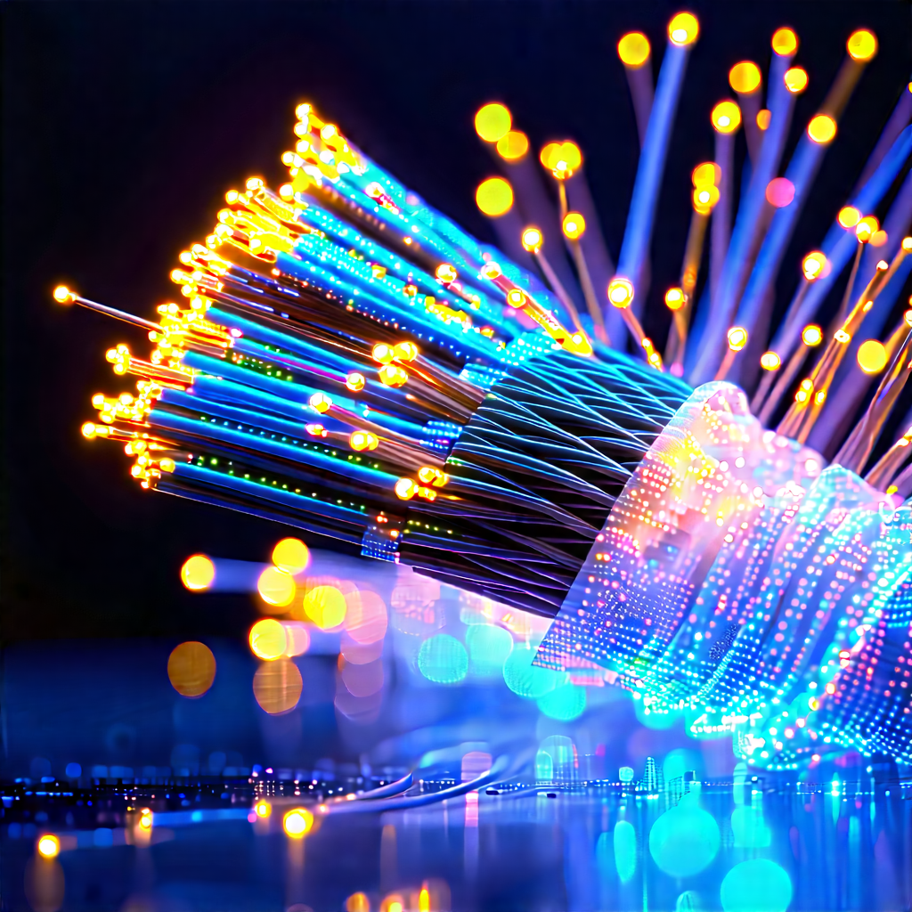 Close-up Of Fiber Optic Cables With Close-up Bundle