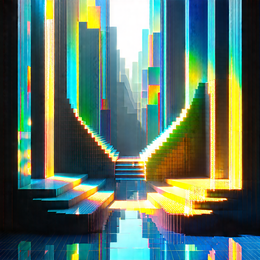 Tessellation With Refracted Light With Futuristic Cityscape