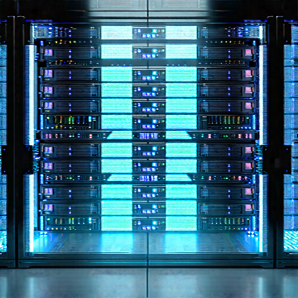 Server Rack With Holographic Projection With Large Computer