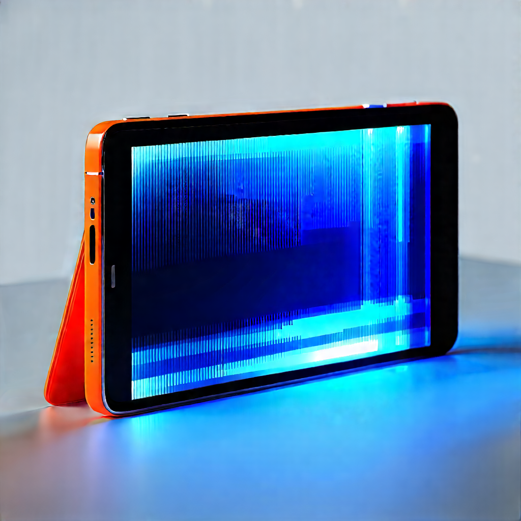 Tablet With Glowing Screen With Small Electronic